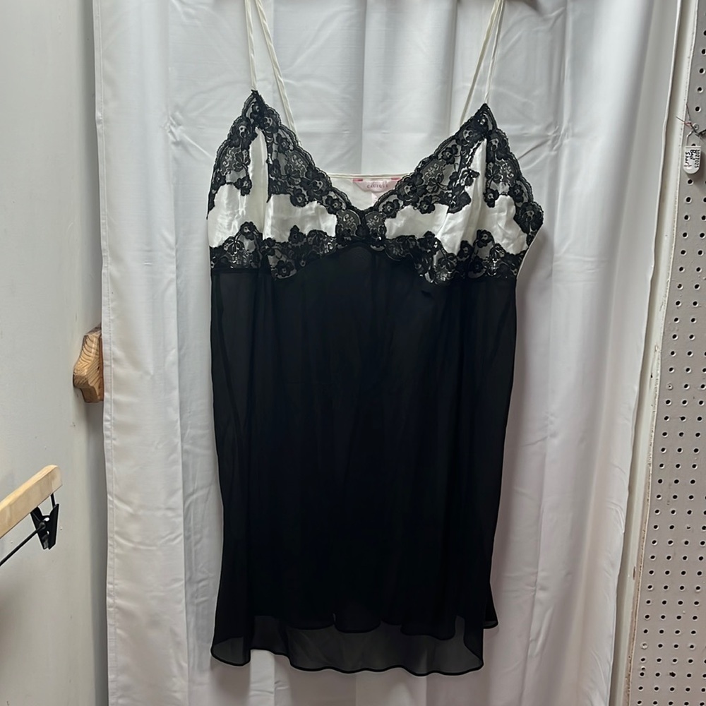 Cacique White Black Lace Slip Teddy- 26/28
